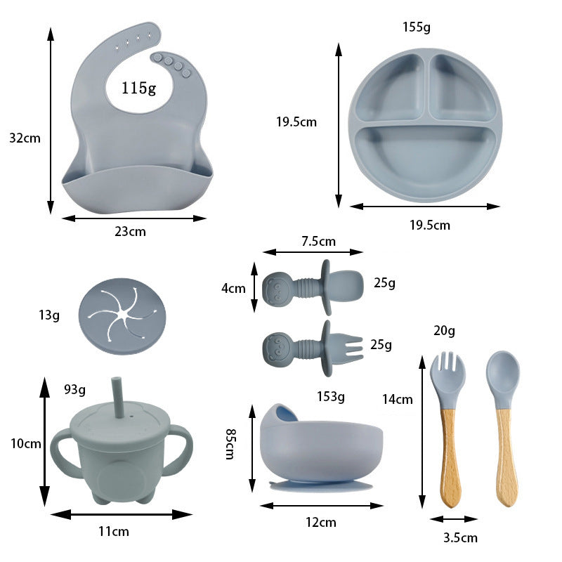 Complete Silicone Baby Feeding Set – BPA Free, Mess-Free Suction Plate, Bib & Utensils for Self-Feeding