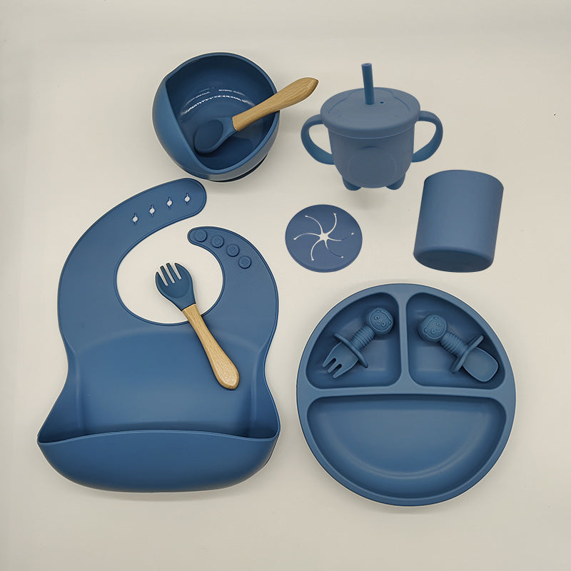 Complete Silicone Baby Feeding Set – BPA Free, Mess-Free Suction Plate, Bib & Utensils for Self-Feeding