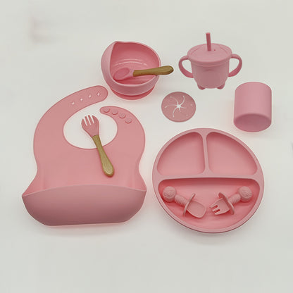 Complete Silicone Baby Feeding Set – BPA Free, Mess-Free Suction Plate, Bib & Utensils for Self-Feeding